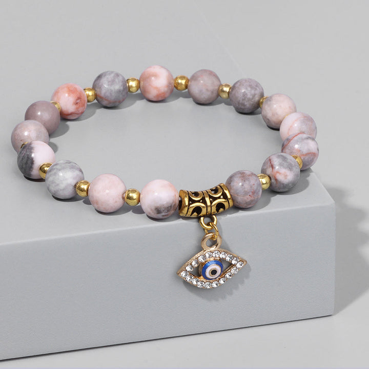 Bracelet pendentif mauvais œil en perles de pierre naturelle Olivenorma
