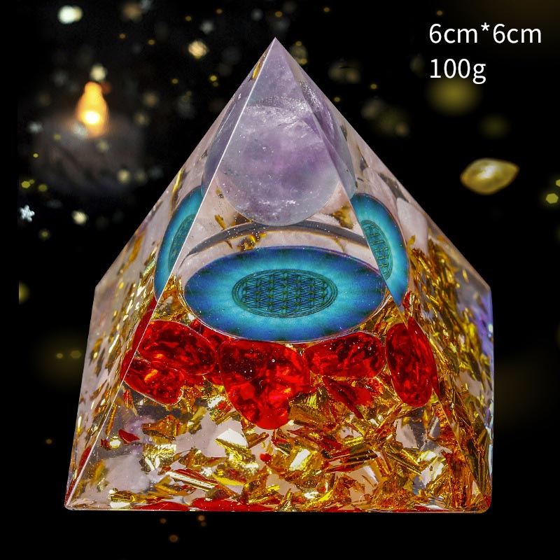 Sphère d'améthyste Olivenorma avec pyramide d'orgone en cristal rose 