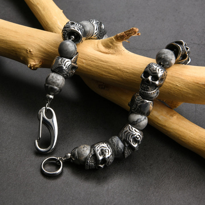 Bracelet Olivenorma en acier inoxydable fait main avec œil de tigre naturel