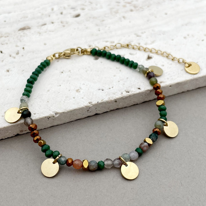 Bracelet à breloques en forme de disque en titane avec perles en pierre naturelle Olivenorma