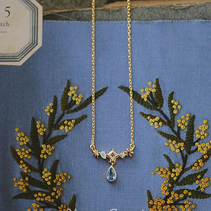 Pendentif Olivenorma en zircon bleu avec motif étoile, style vintage - Saphir - image 0