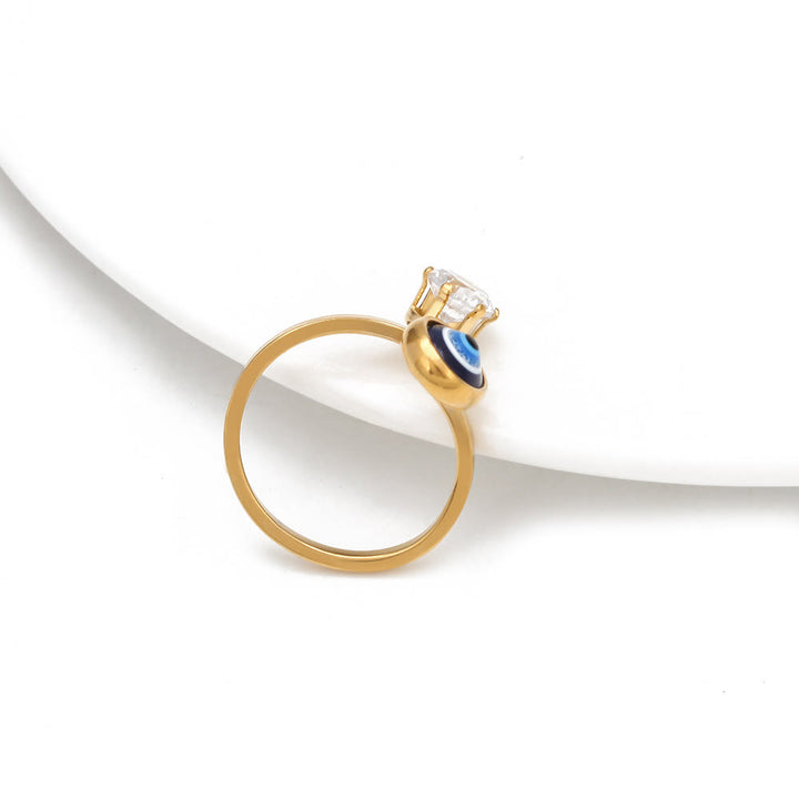 Bague Olivenorma en plaqué or avec zircon blanc et mauvais œil pour femme