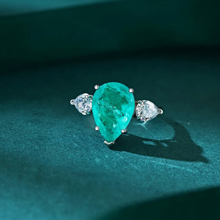 Bague exquise en zircon blanc et tourmaline Paraiba Olivenorma