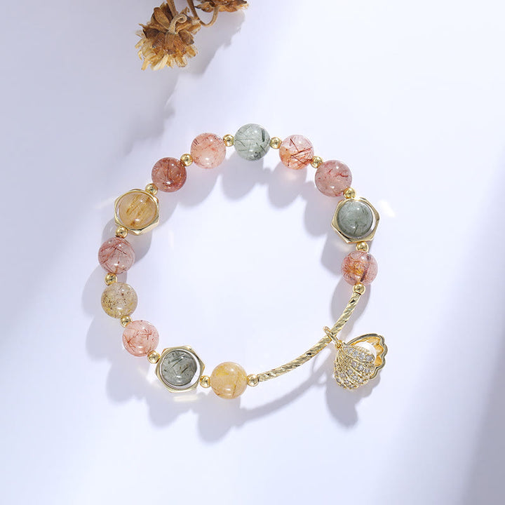 Bracelet pendentif coquillage en perles de quartz rutile couleur Olivenorma 