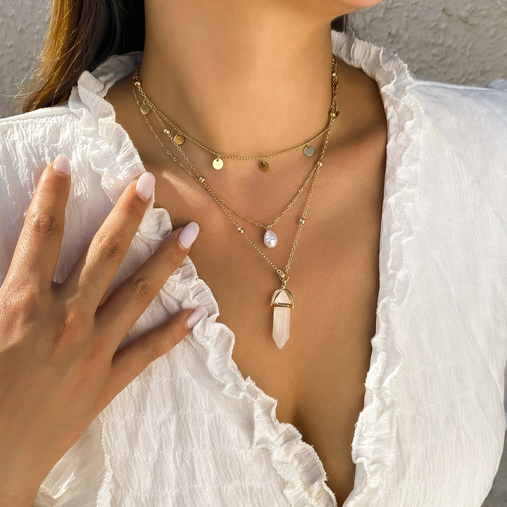 Ensemble de collier avec pendentif en perles d'eau douce en quartz rose Olivenorma 