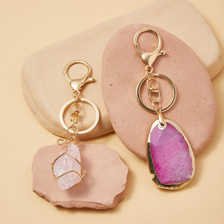 Porte-clés pendentif en pierre précieuse en cristal brut Olivenorma