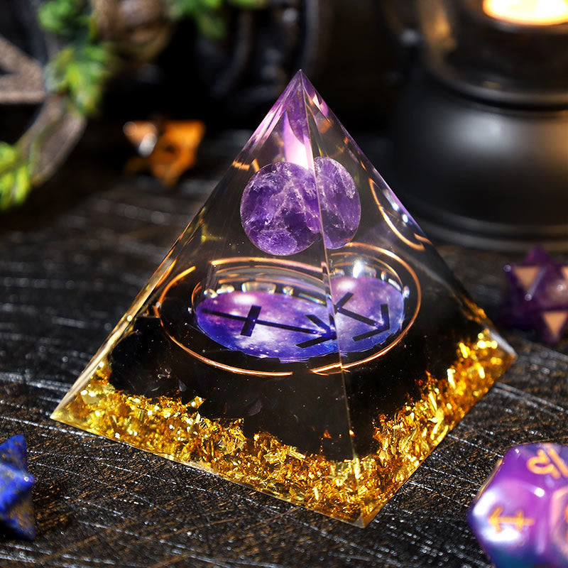Boule d'améthyste Olivenorma Gravier d'obsidienne Zodiaque Sagittaire Pyramide d'orgone 