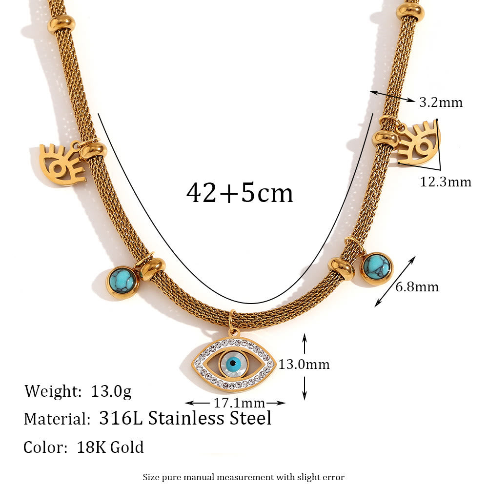 Collier à chaîne épaisse avec zircon blanc turquoise et mauvais œil Olivenorma 