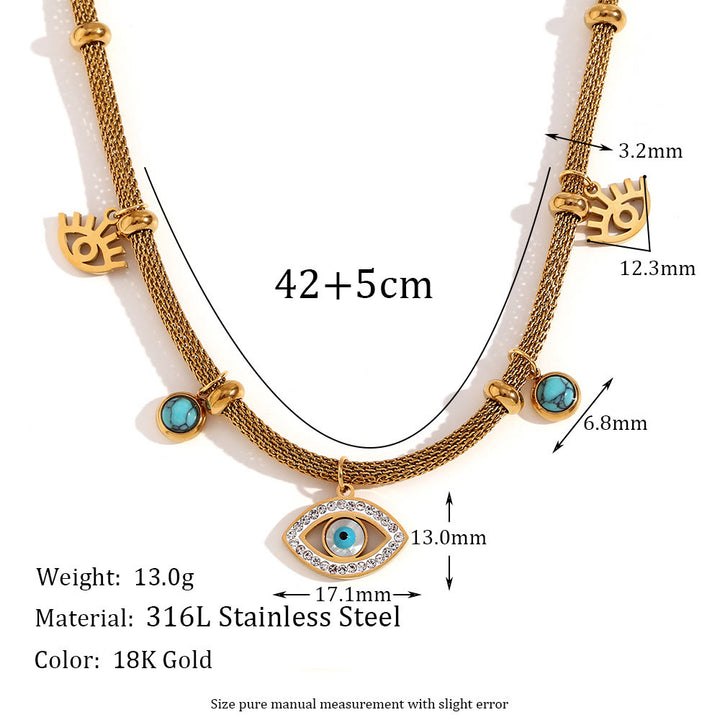 Collier à chaîne épaisse avec zircon blanc turquoise et mauvais œil Olivenorma 