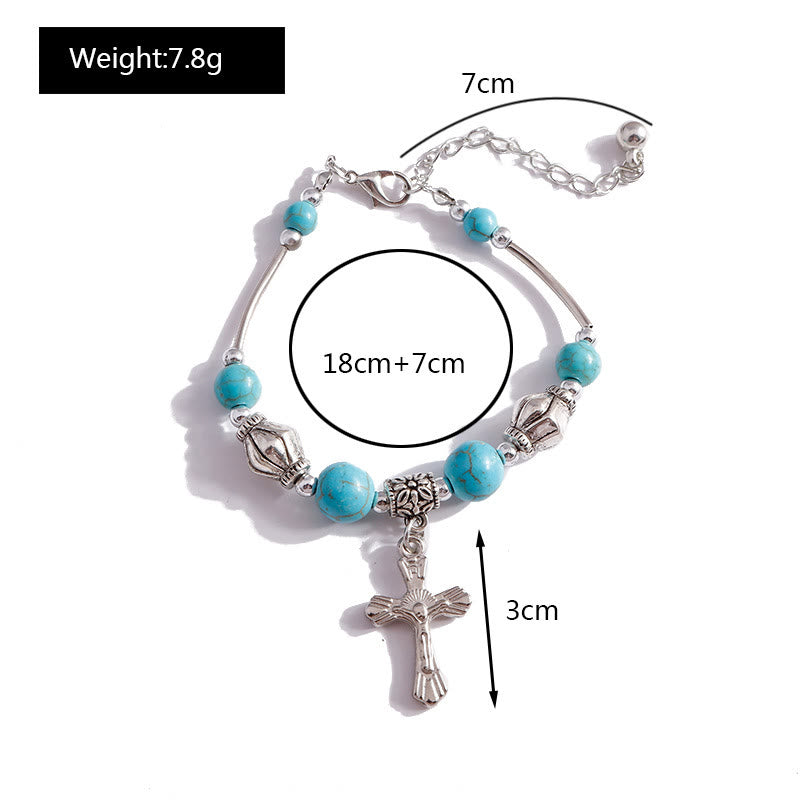 Bracelet pendentif croix en argent et perles turquoise Olivenorma