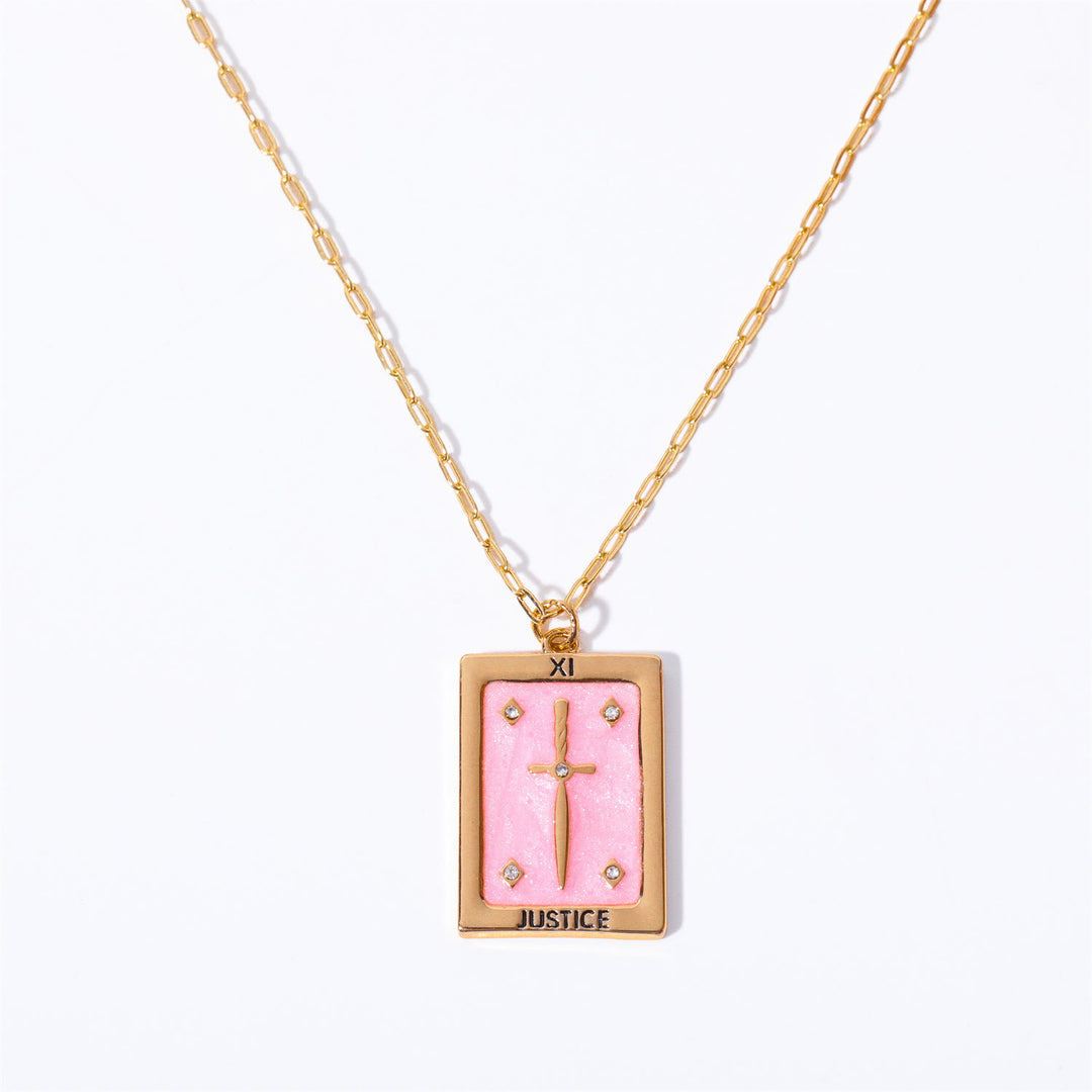 Collier pendentif carré en acier titane avec carte de tarot vintage Olivenorma 