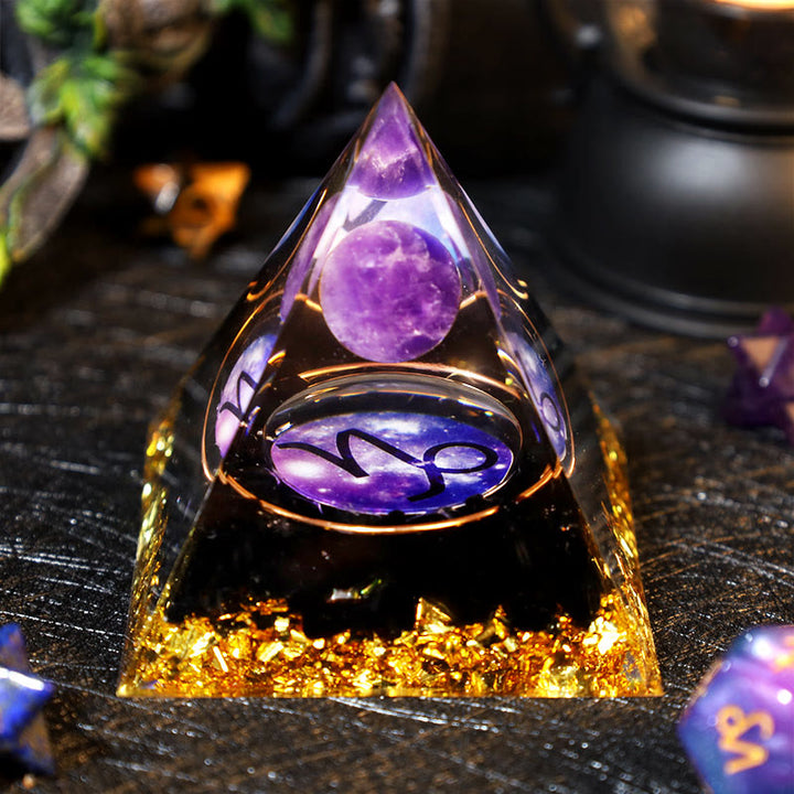 Boule d'améthyste Olivenorma Gravier d'obsidienne Zodiac Capricorne Pyramide d'orgone 