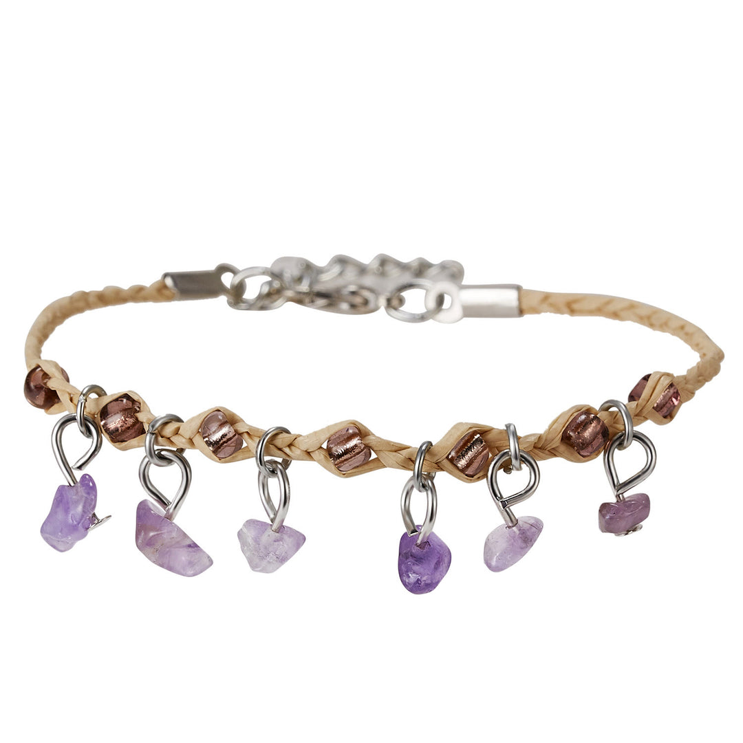 Bracelet tressé en gravier avec pompon en obsidienne et améthyste œil de tigre Olivenorma
