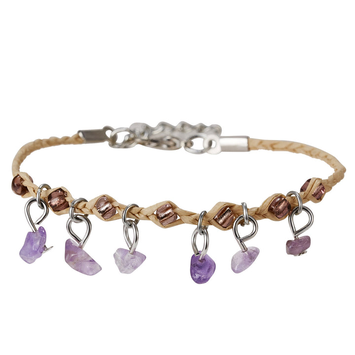 Bracelet tressé en gravier avec pompon en obsidienne et améthyste œil de tigre Olivenorma