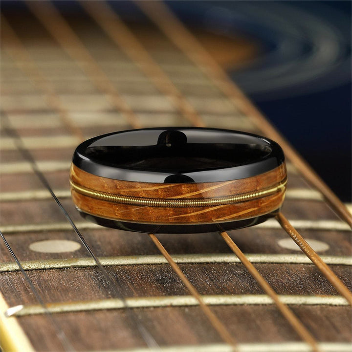Corde de guitare Olivenorma en bois de tonneau de whisky avec anneau en carburateur de tungstène noir
