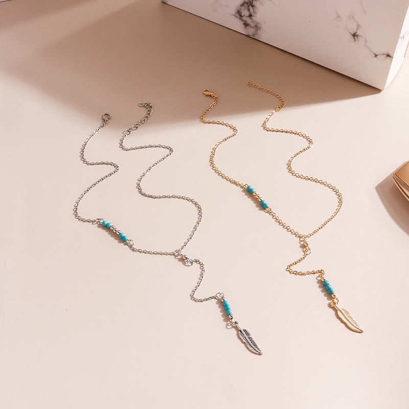 Collier bohème en argent et or avec pendentif en forme de feuille turquoise Olivenorma