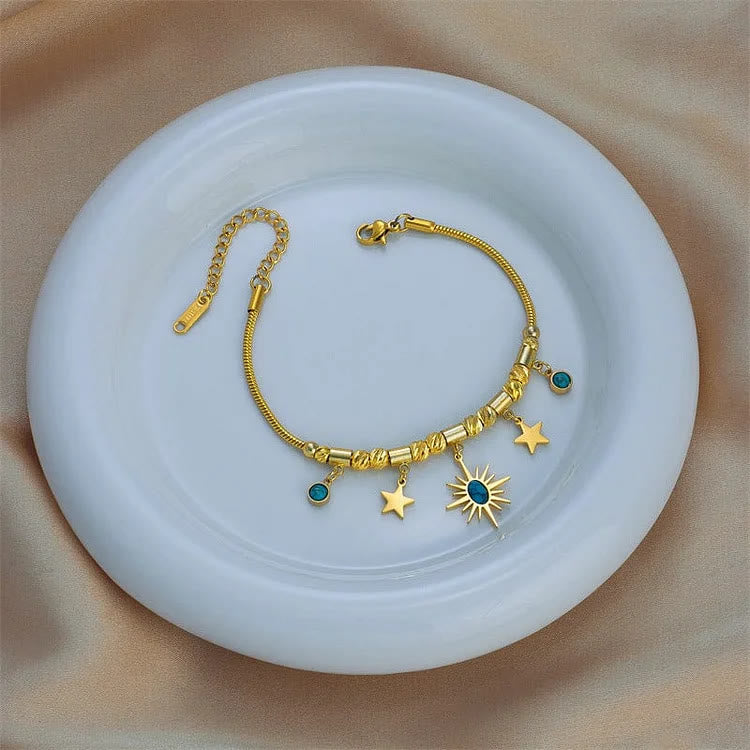 Collier bracelet enroulé fantaisie mauvais œil turquoise doré Olivenorma