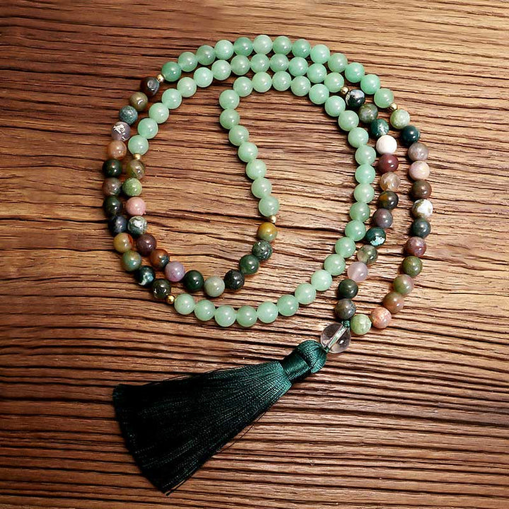 Collier Bracelet Mala en Aventurine Verte et Agate Indienne Olivenorma 
