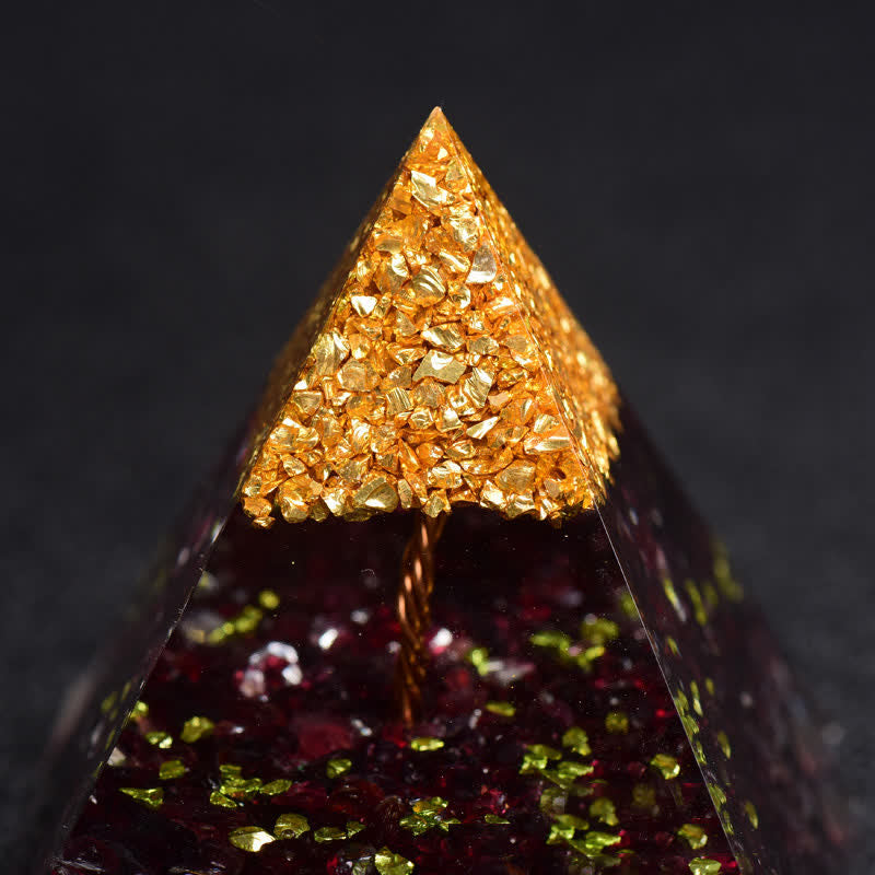 Granulés de métal grenat Olivenorma Pyramide d'orgone de l'arbre de vie 