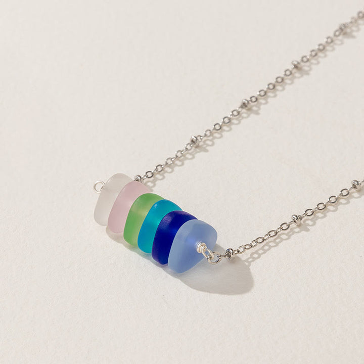Collier à motif géométrique en verre de mer coloré Olivenorma 