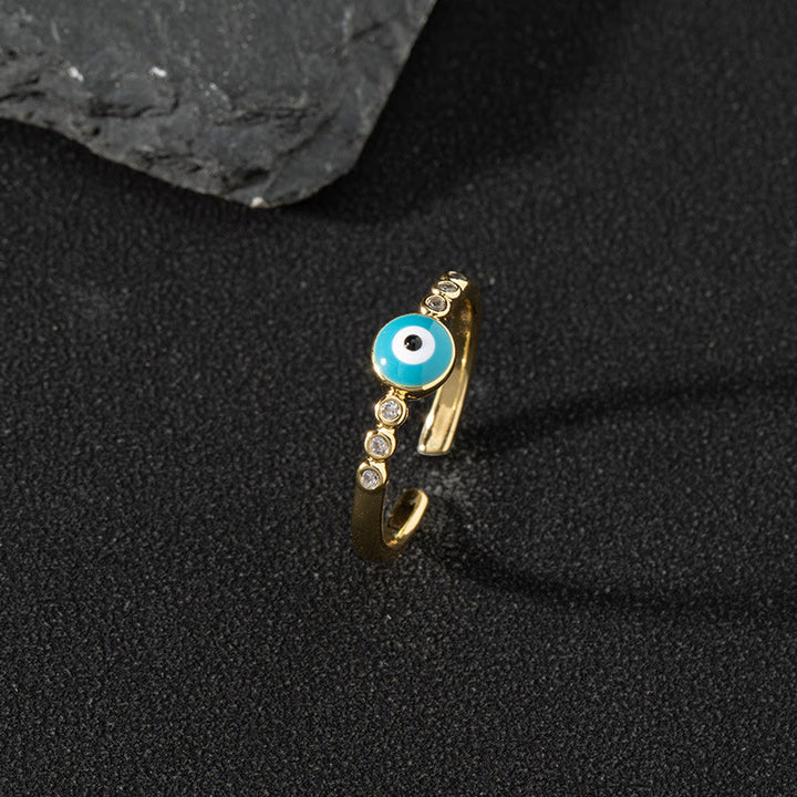 Bague ajustable Olivenorma en zircon blanc avec mauvais œil