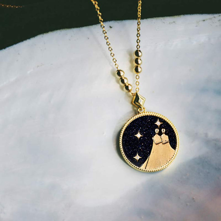 Collier d'écoute du zodiaque en grès bleu 