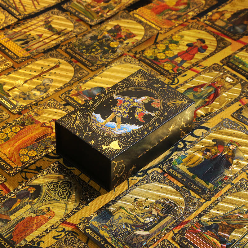 Cartes du jeu de tarot doré Olivenorma Black Gold Waite Foil