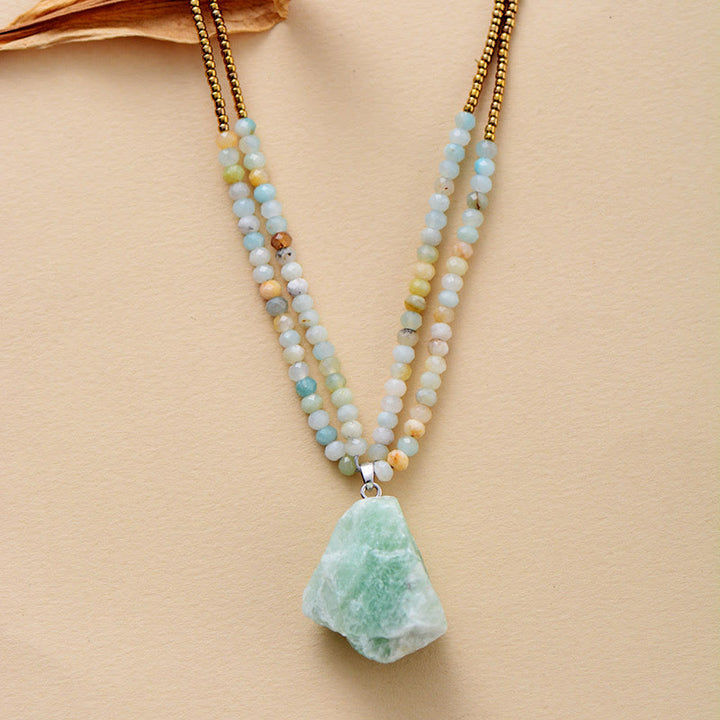 Collier à double chaîne avec pendentif en amazonite naturelle Olivenorma