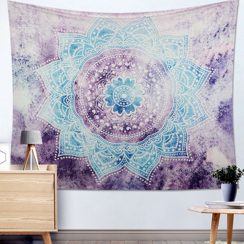 Tapisserie murale décorative à motif mandala violet et bleu Olivenorma