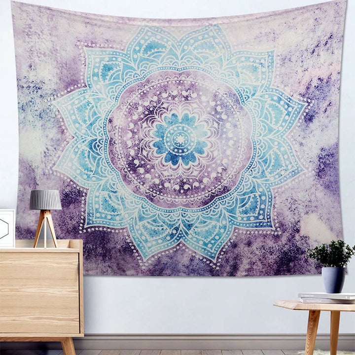 Tapisserie murale décorative à motif mandala violet et bleu Olivenorma