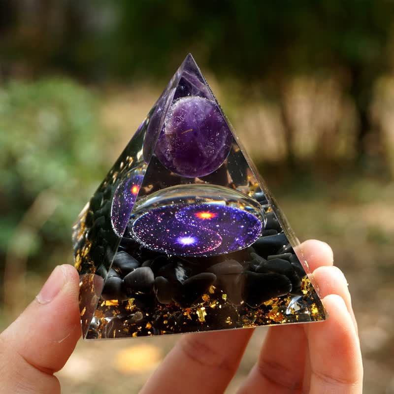 Pyramide d'orgone en obsidienne Yin et Yang Olivenorma