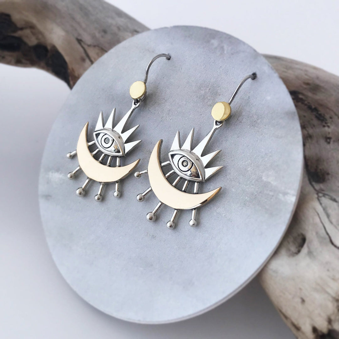 Boucles d'oreilles Olivenorma Evil Eye avec boucles d'oreilles à rayons de croissant de lune