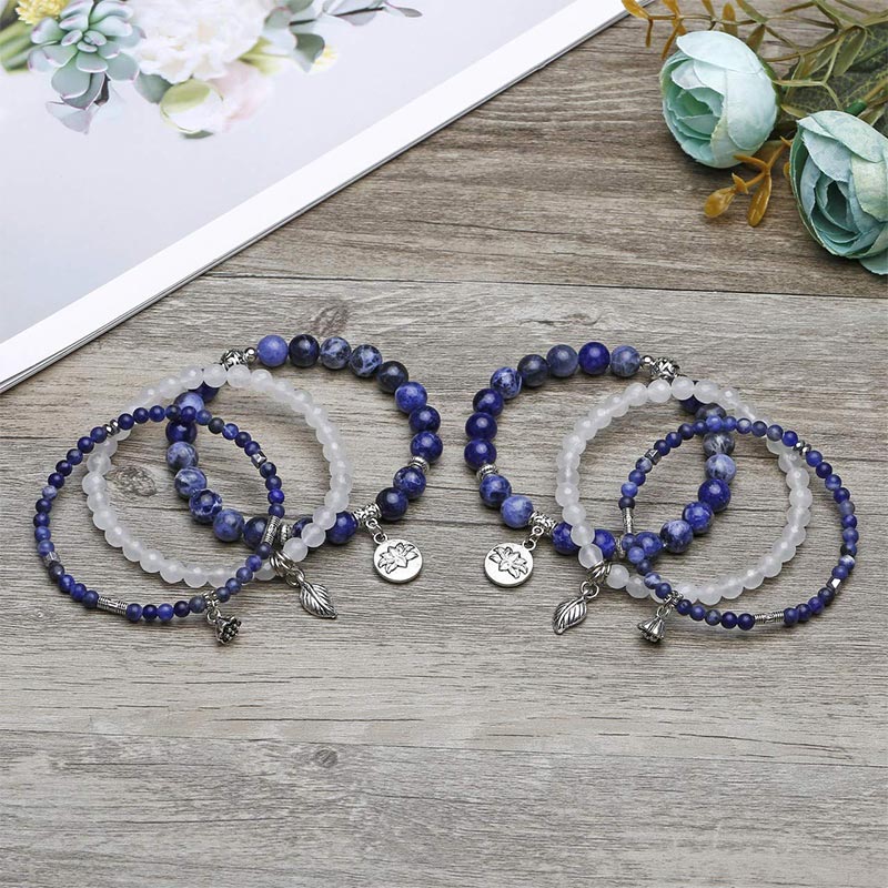 Bracelet 3 pièces en sodalite et lotus équilibre Olivenorma