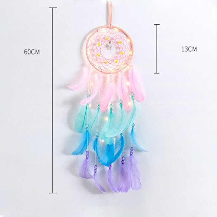 Attrape-rêves fait main en perles acryliques colorées et plumes Olivenorma 