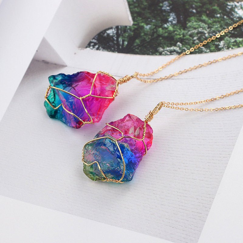 Collier vintage en fluorite avec pierres précieuses Olivenorma