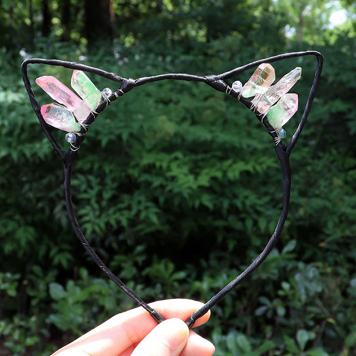 Serre-tête avec oreilles de chat en cristal électrolytique Olivenorma