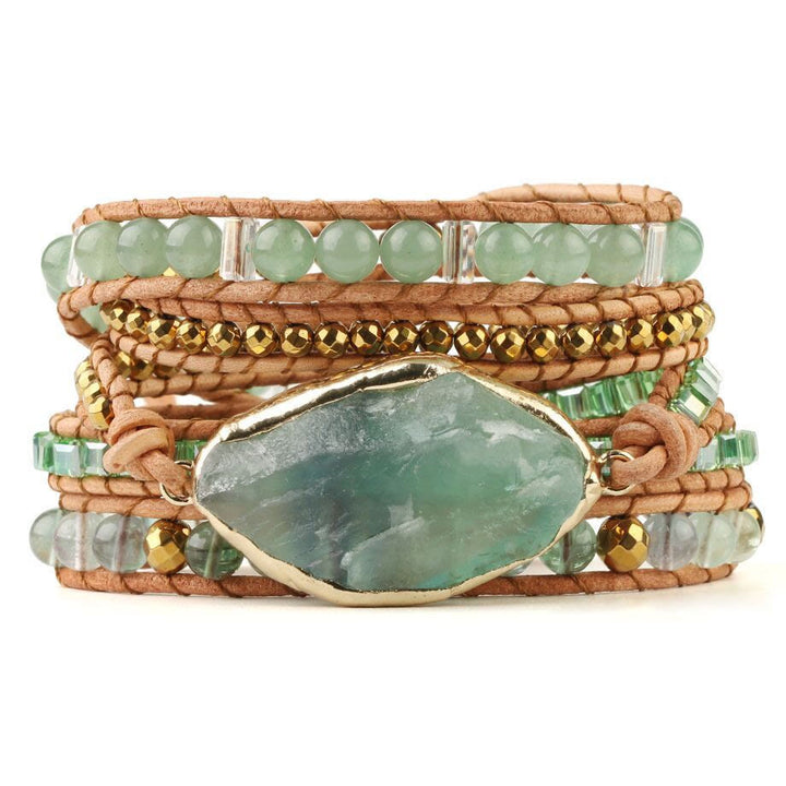 Bracelet tressé en perles de préhnite avec accessoires en fluorite verte Olivenorma
