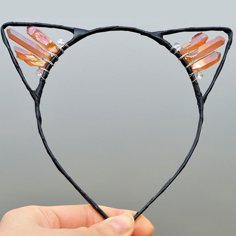 Serre-tête avec oreilles de chat en cristal électrolytique Olivenorma