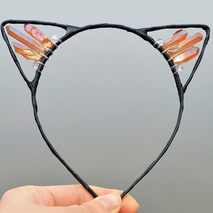 Serre-tête avec oreilles de chat en cristal électrolytique Olivenorma