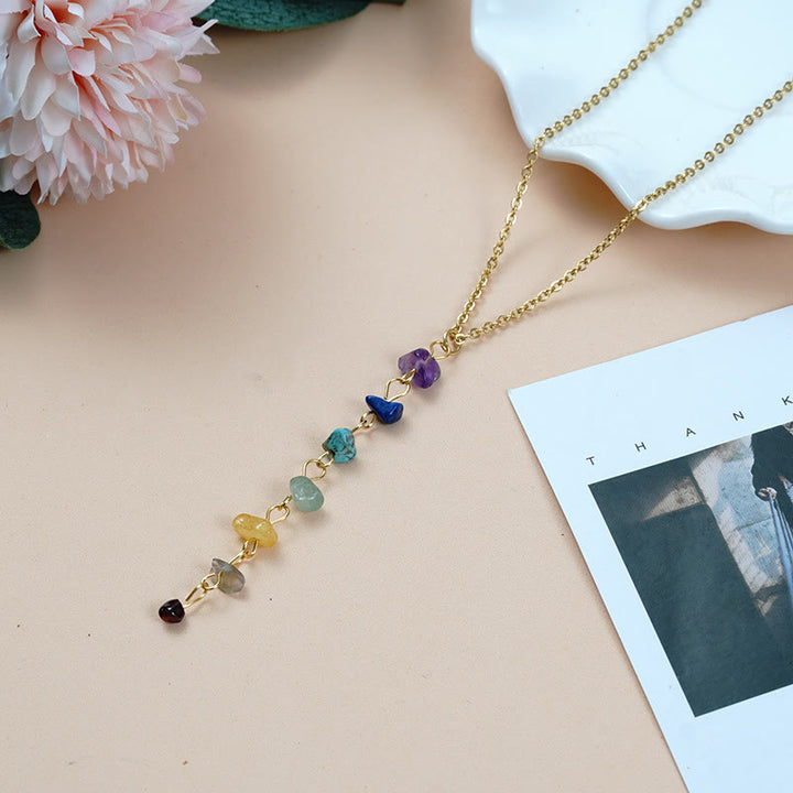 Collier avec pendentif à pampilles en pierre naturelle et chakra Olivenorma 