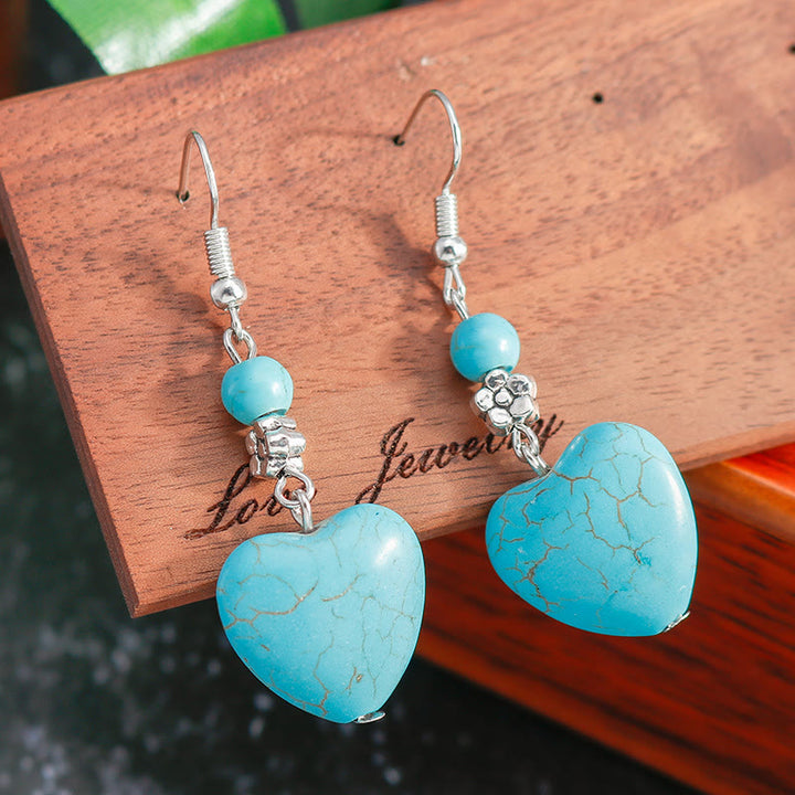 Boucles d'oreilles pendantes en forme de cœur turquoise Olivenorma
