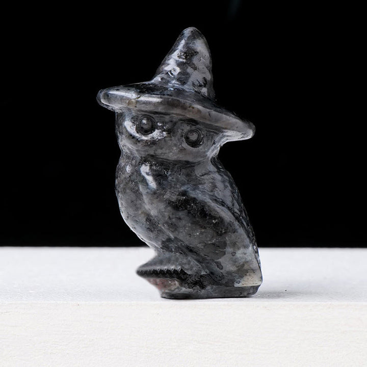 Décoration en pierre précieuse sculptée en cristal de hibou d'Halloween Olivenorma 
