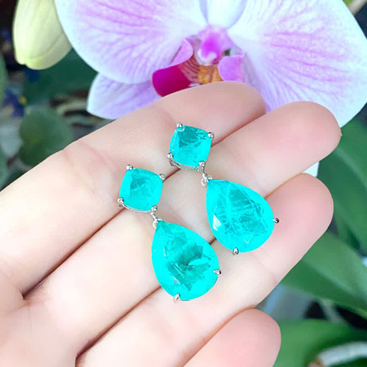Boucles d'oreilles en forme de goutte d'eau avec tourmaline Paraiba