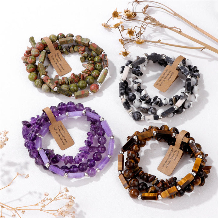 Ensemble de bracelets irréguliers à trois couches en pierre naturelle Olivenorma 