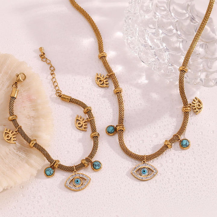 Collier à chaîne épaisse avec zircon blanc turquoise et mauvais œil Olivenorma 