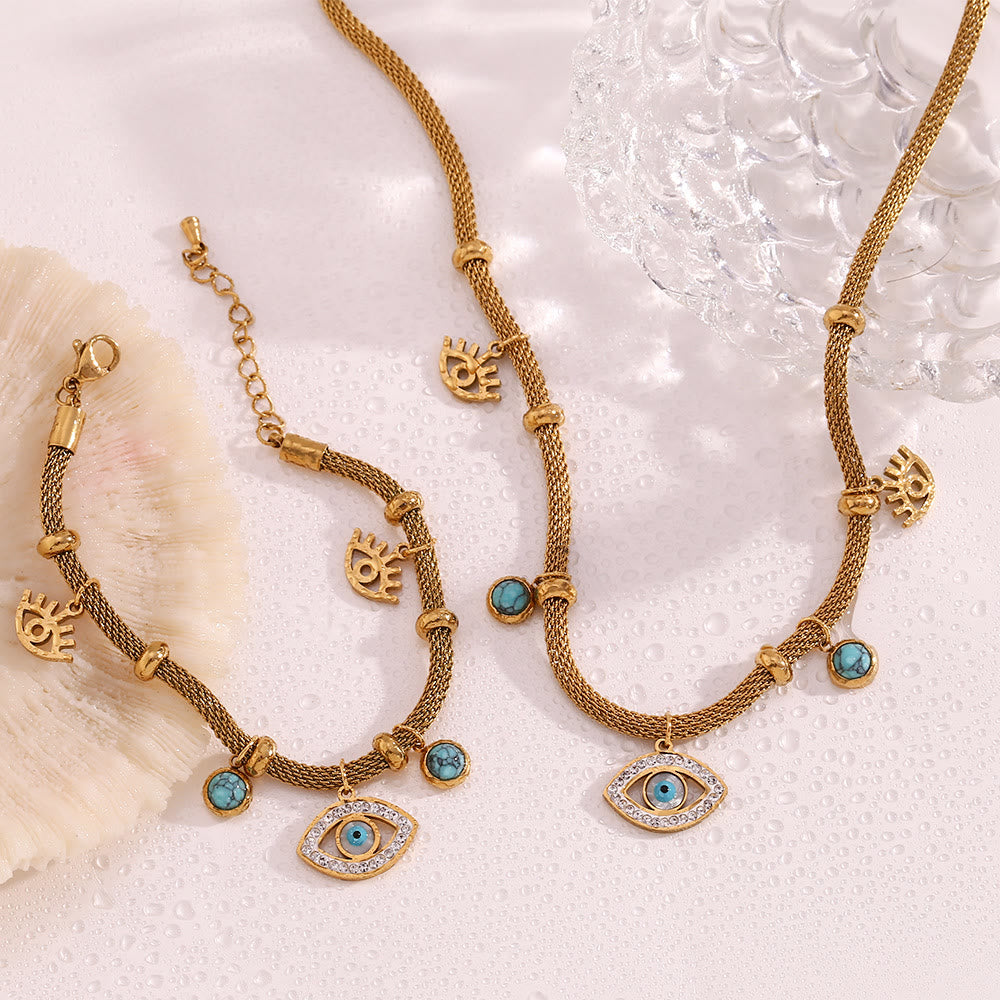 Collier à chaîne épaisse avec zircon blanc turquoise et mauvais œil Olivenorma 
