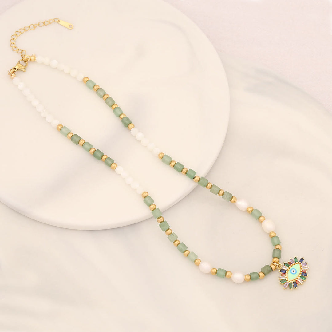 Collier pendentif mauvais œil en pierre de cristal de perle naturelle Olivenorma 
