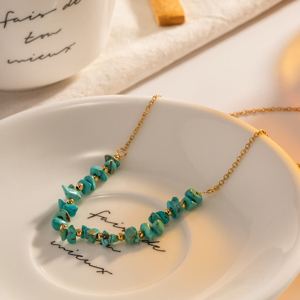 Collier pendentif en gravier turquoise Olivenorma en acier inoxydable doré 18 carats 