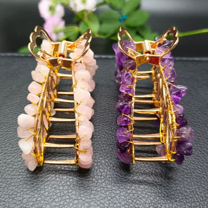 Épingle à cheveux en forme de papillon en améthyste ou quartz rose