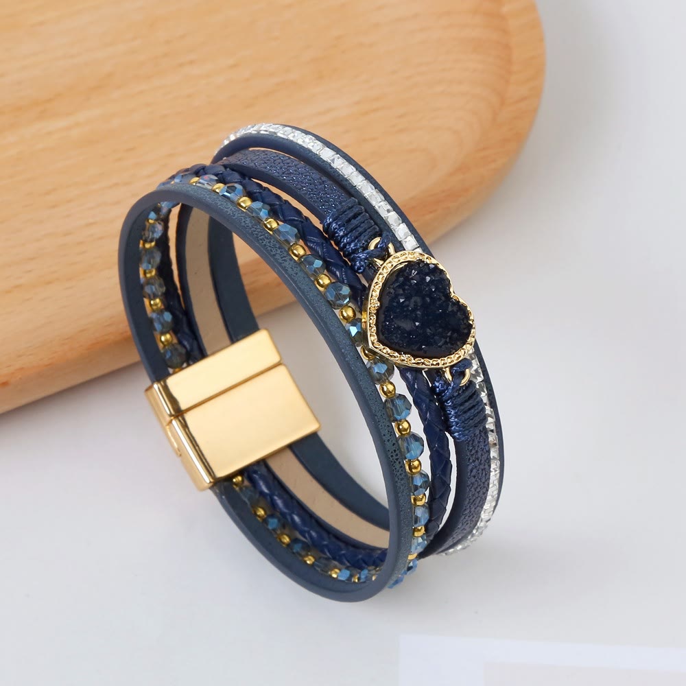 Bracelet en cuir tressé multicouche en forme de cœur Olivenorma